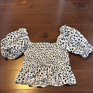 Topshop Black and White Smocked Ruffled Blouse